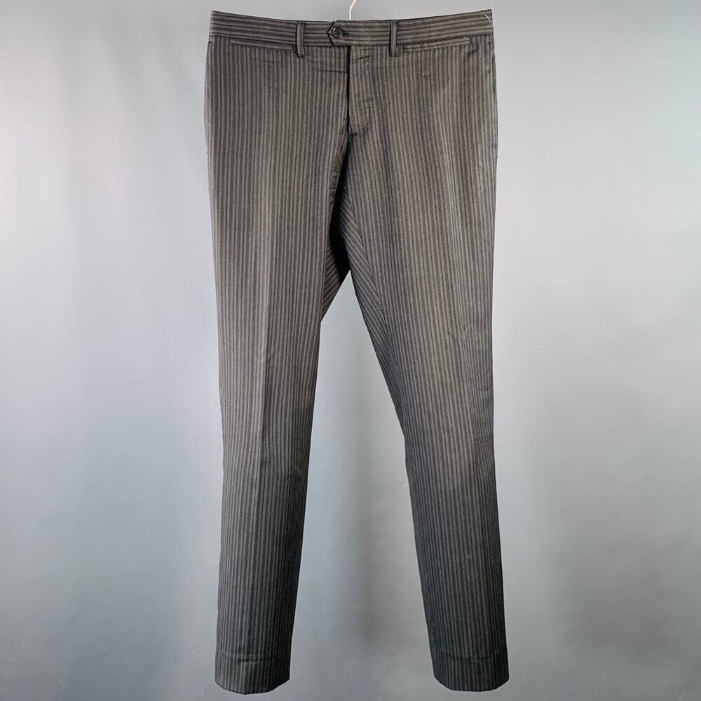 NEIL BARRETT Size 32 Black Charcoal Stripe Wool Flat Front Tapered Dress Pants